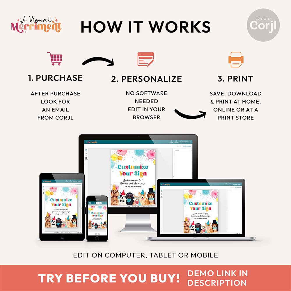 Step-by-step guide on how to purchase party dogs custom party sign on various screen sizes