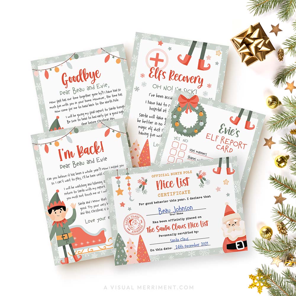 Elf on the shelf I'm back letters bundle with 5 template pages and christmas decor