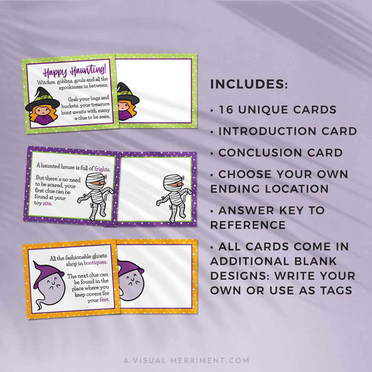 printable halloween scavenger hunt clues cards inclusions graphic