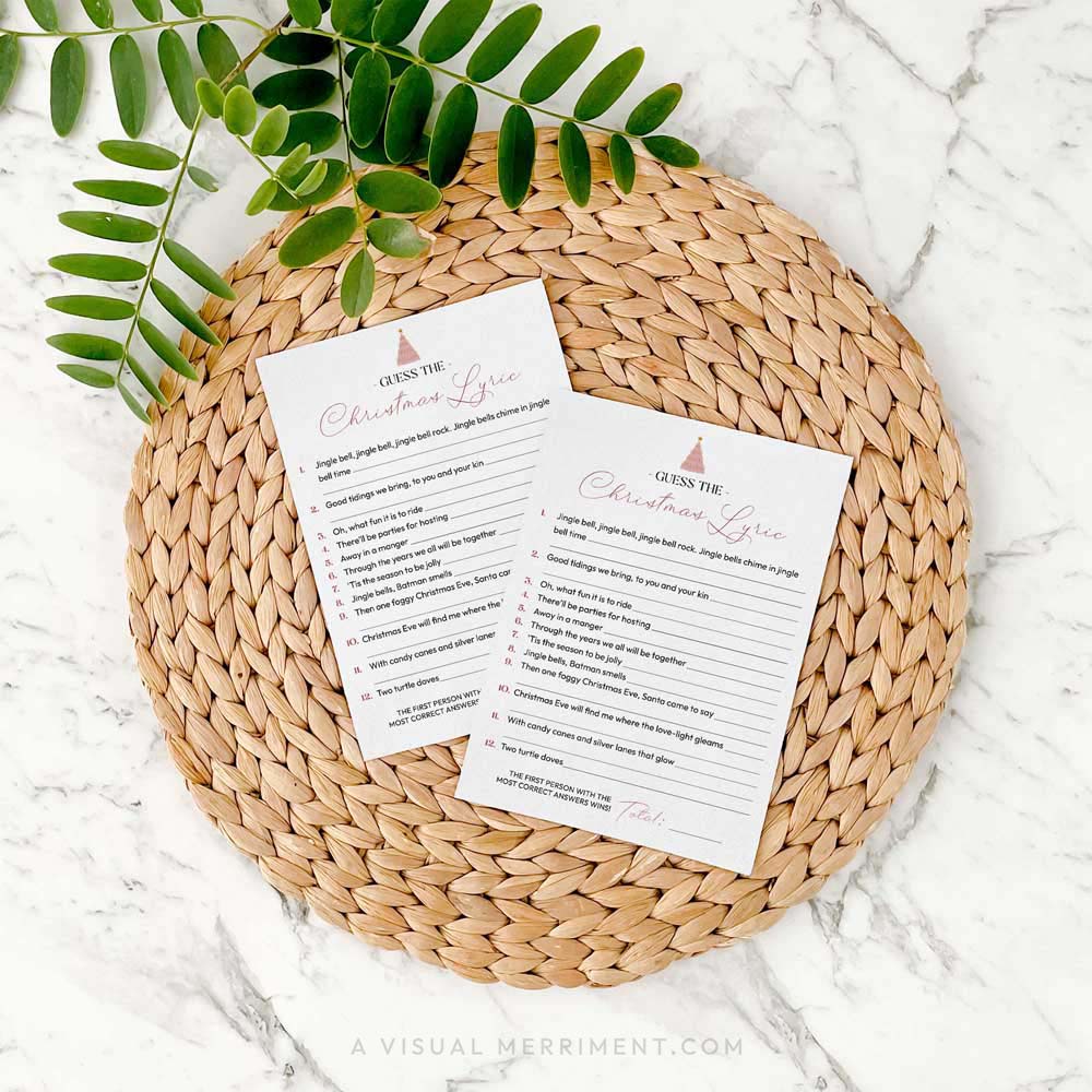 2 guess the christmas lyric printed game pages on seagrass mat