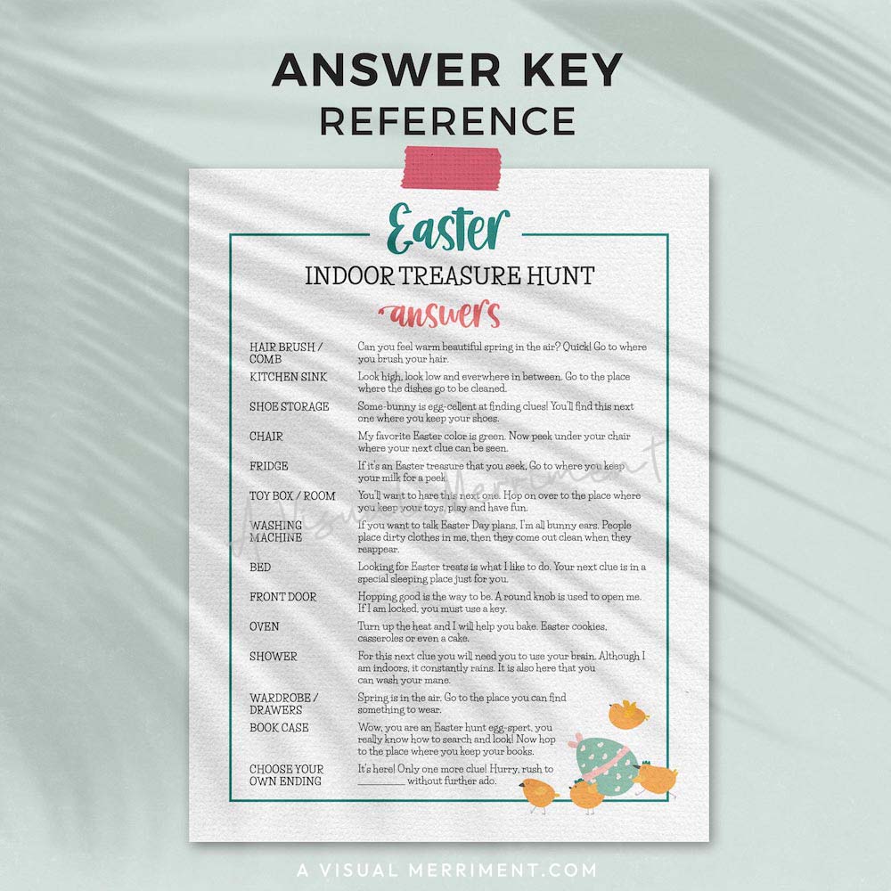page with location answers for spring pastel printable easter scavenger hunt clue cards