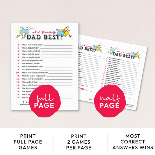 who knows dad best game pages with features