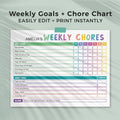 Rainbow Weekly Chore Chart | Editable with Goals (Landscape)
