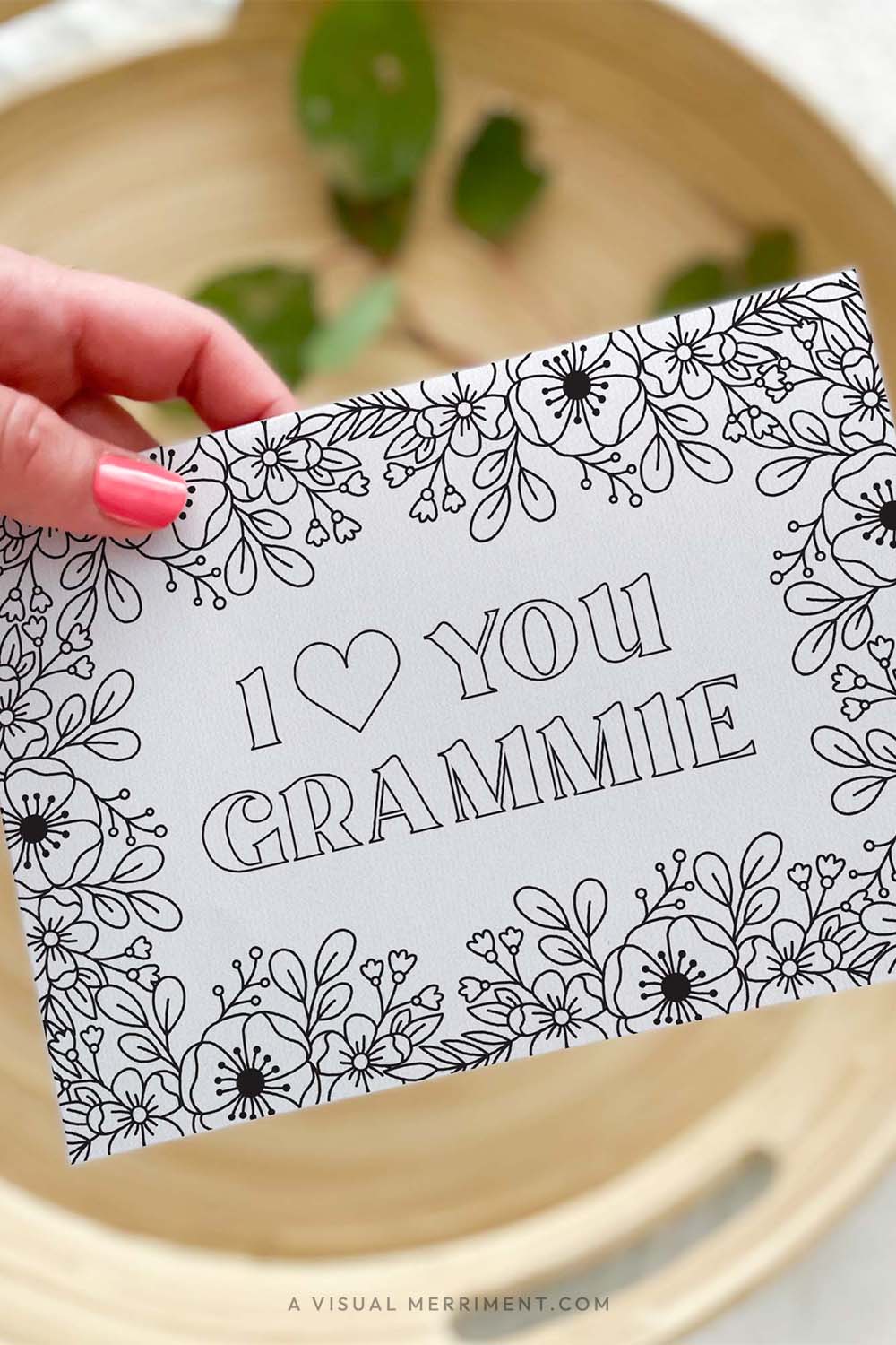 Vertical Hand holding I love you Grammie kids mothers day coloring card