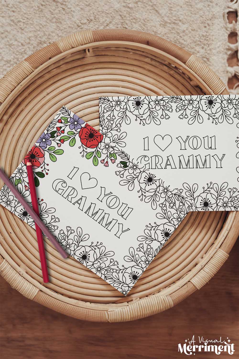 Vertical Hand holding I love you Grammy kids mothers day coloring card