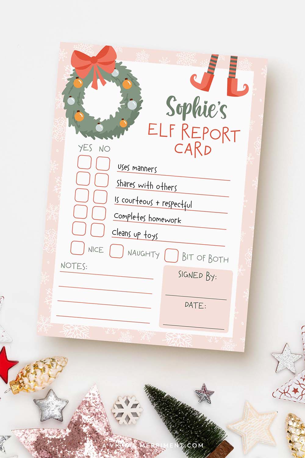 Vertical naughty or nice report card printable girl elf on the shelf