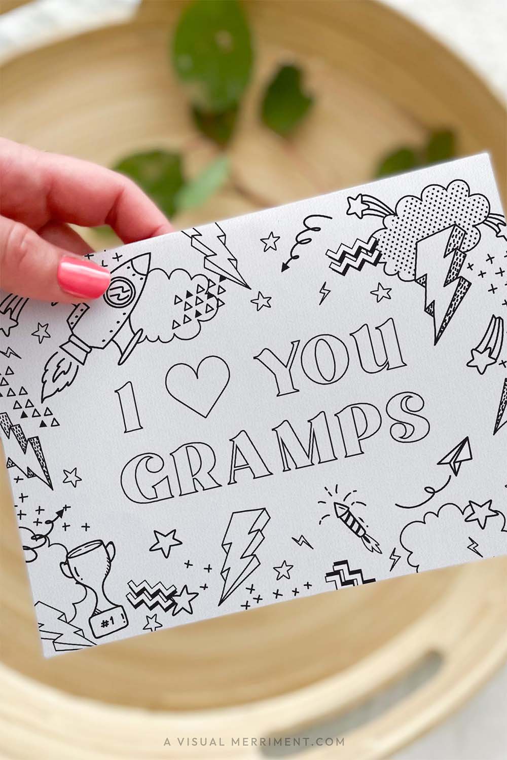 Vertical Hand holding I love you gramps kids fathers day coloring card