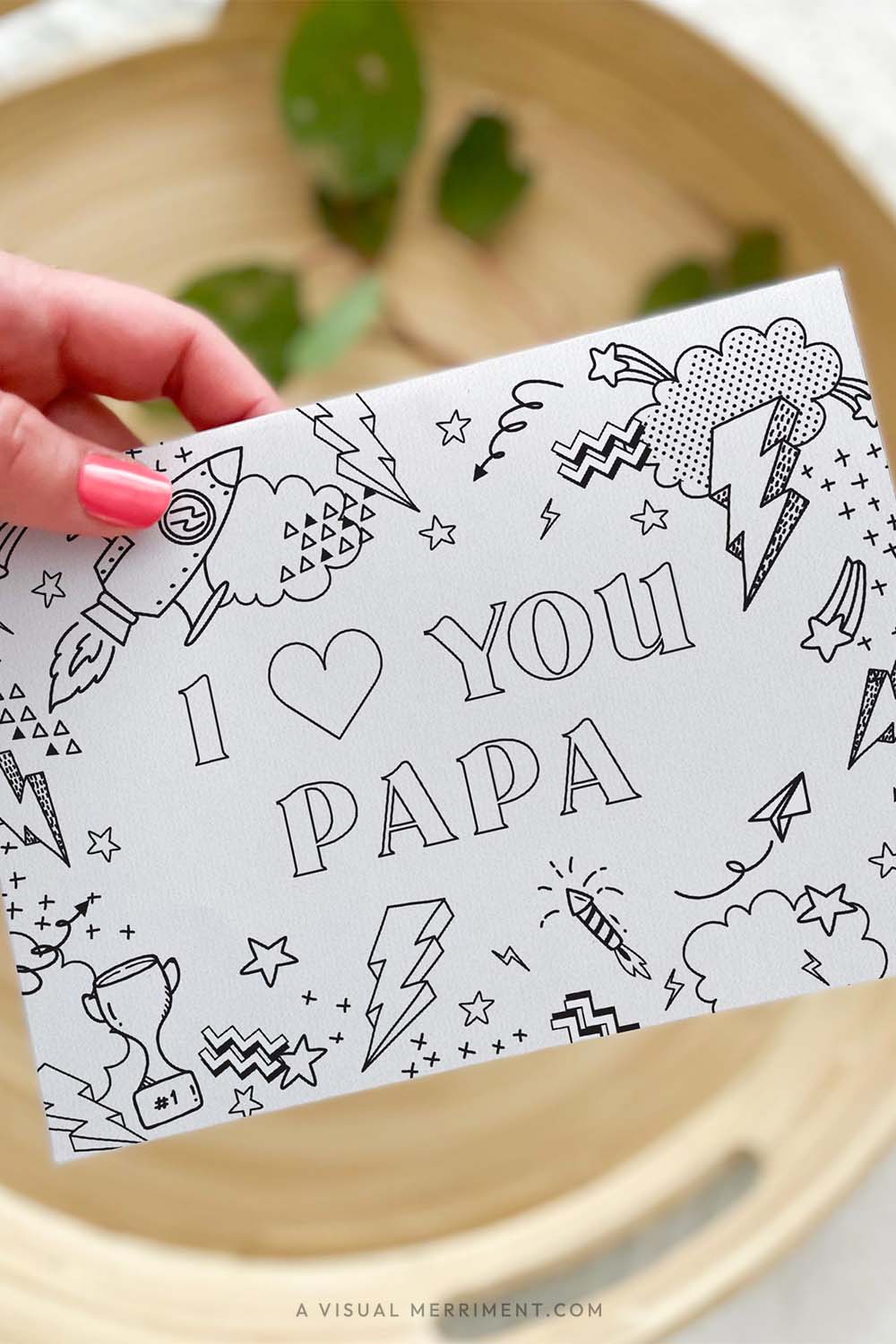 Vertical Hand holding I love you papa kids fathers day coloring card