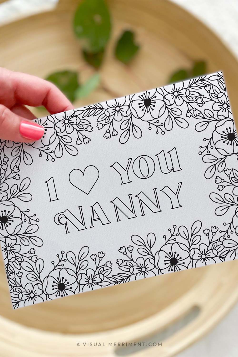 Vertical Hand holding I love you Nanny kids mothers day coloring card