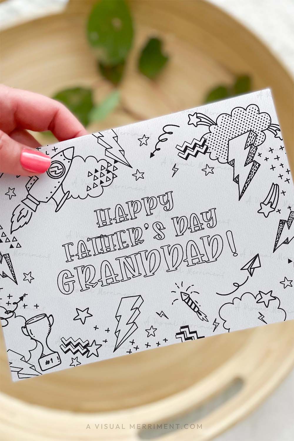 Vertical of Hand holding kids happy father’s day Granddad printable coloring card