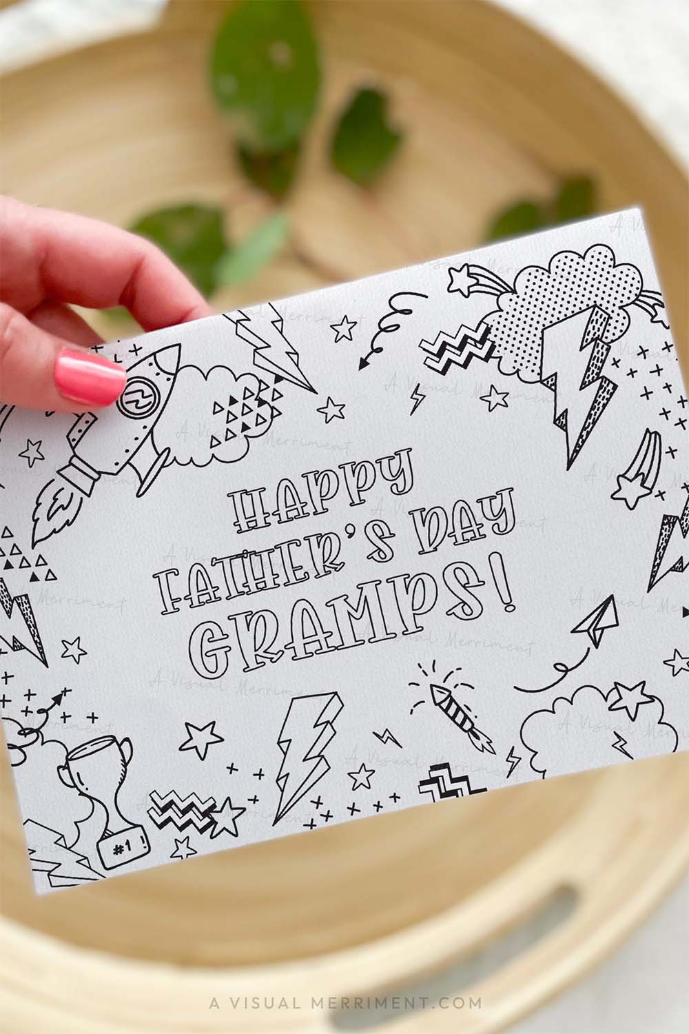 Vertical of Hand holding kids happy father’s day gramps printable coloring card