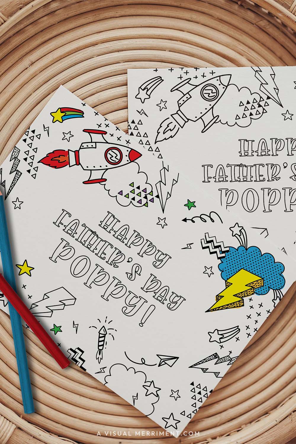 Vertical of Hand holding kids happy father’s day Poppy printable coloring card