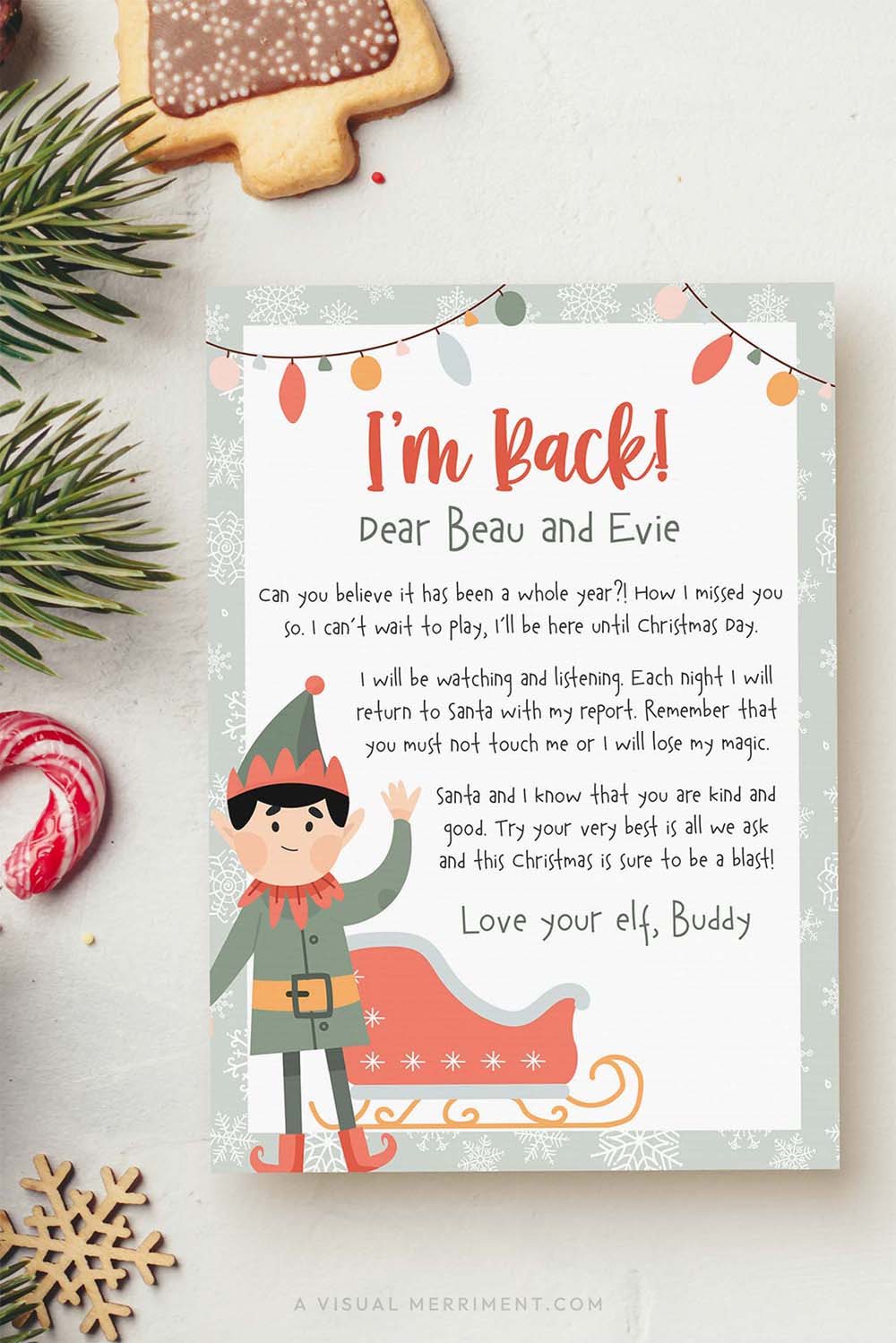 Vertical I'm back printable arrival letter from elf on the shelf