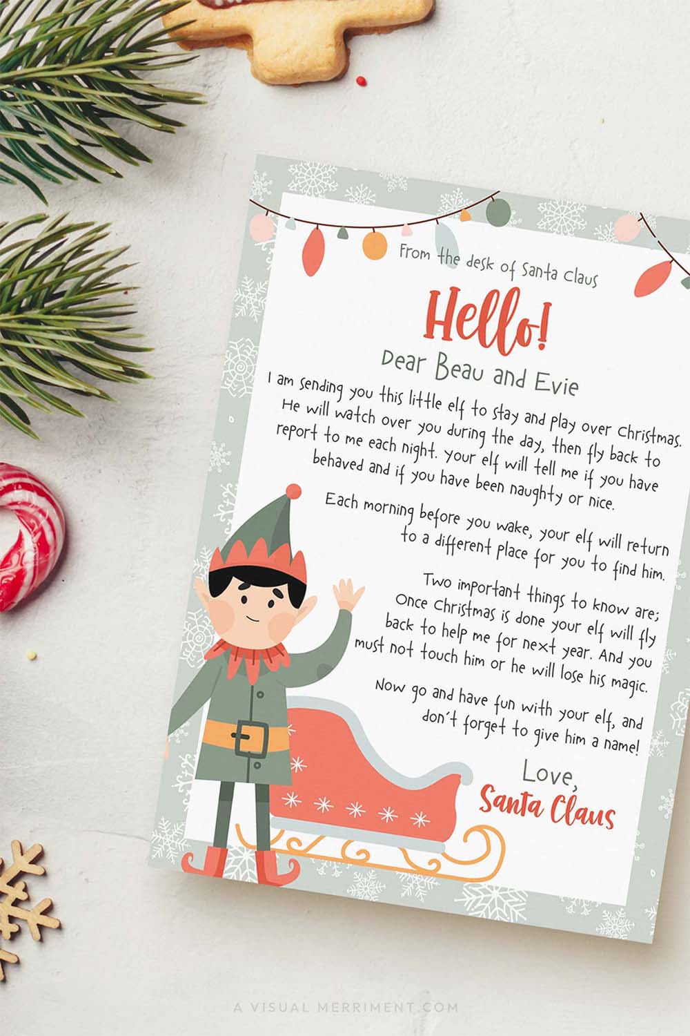 vertical Elf on the shelf first arrival letter from santa