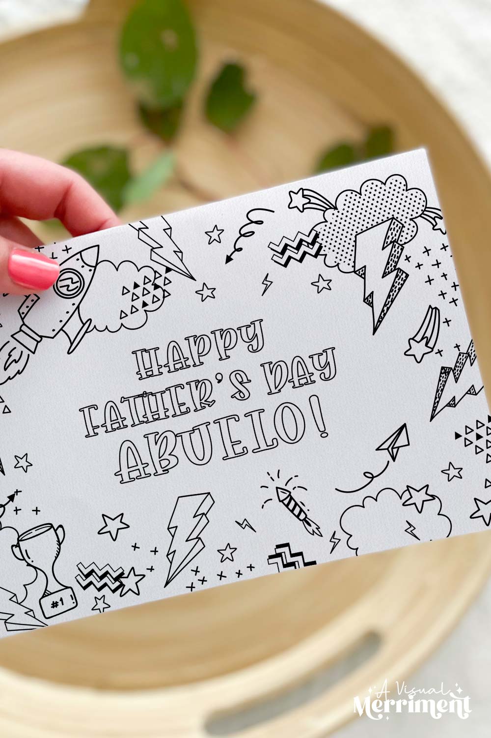 Vertical of Hand holding kids happy father’s day Abuelo printable coloring card