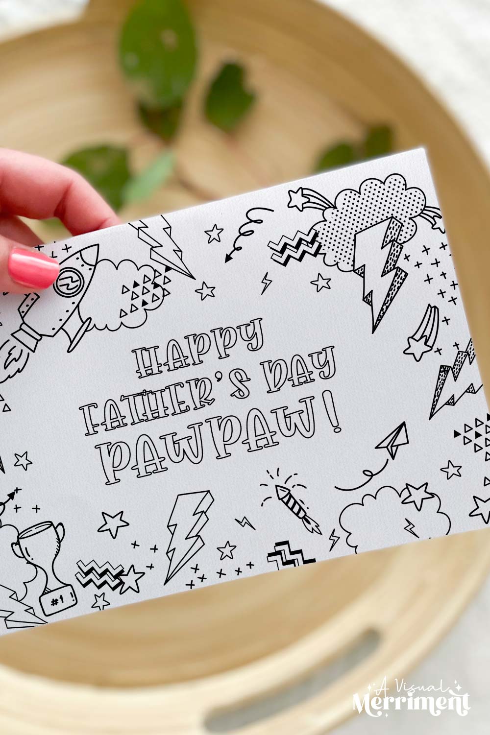 Vertical of Hand holding kids happy father’s day Pawpaw printable coloring card