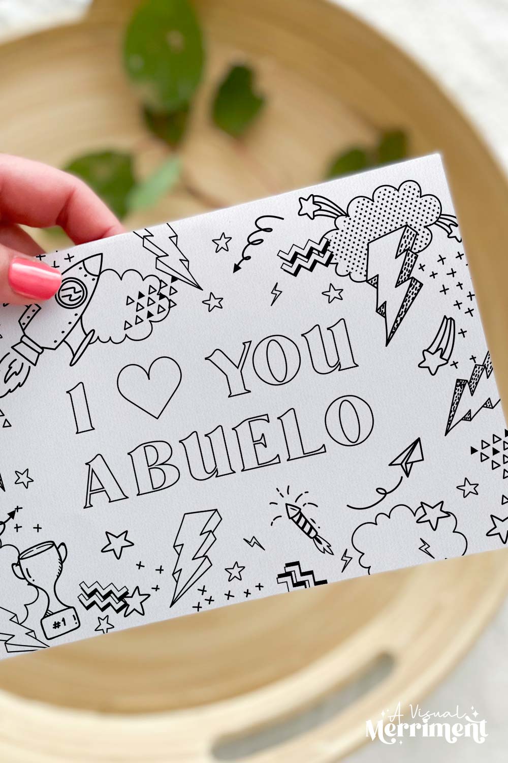 Vertical Hand holding I love you abuelo kids fathers day coloring card