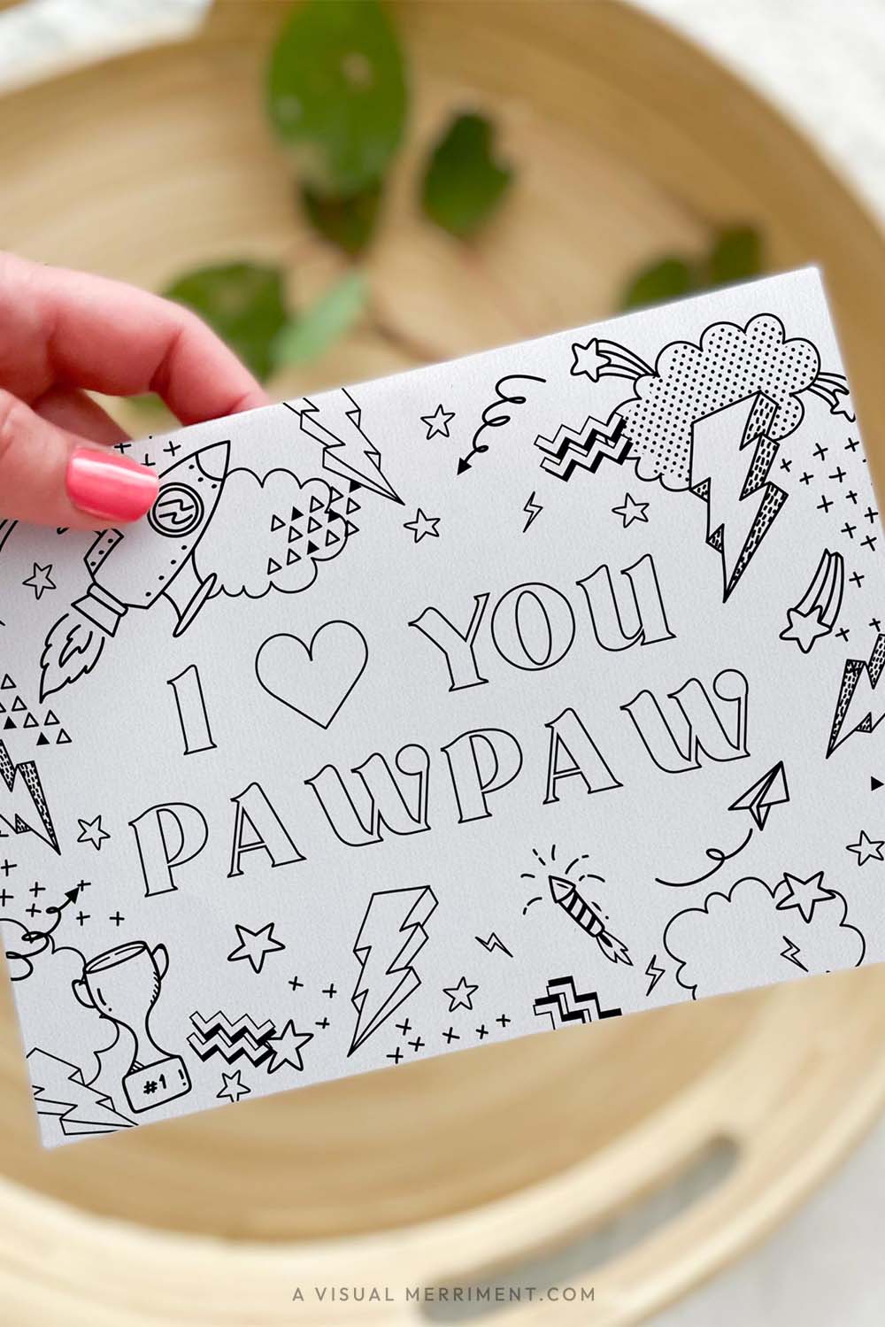 Vertical Hand holding I love you pawpaw kids fathers day coloring card