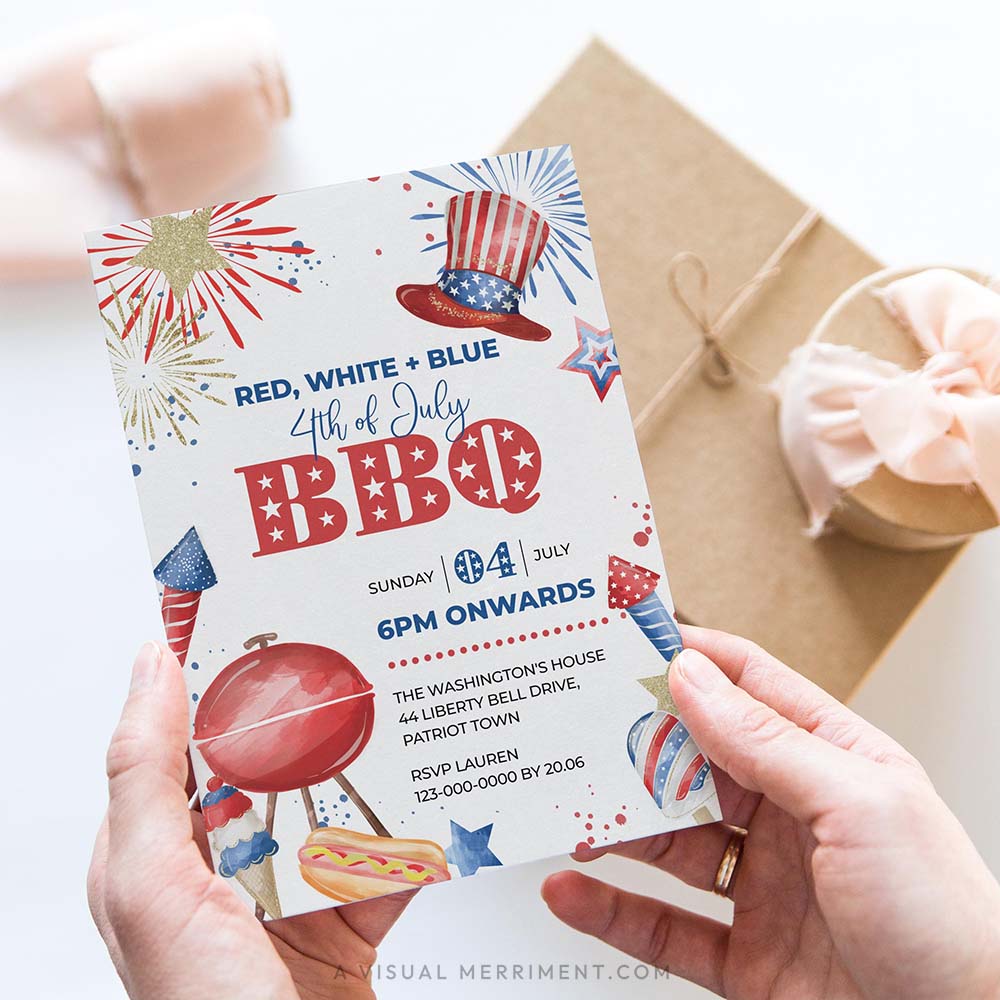 hands holding 4th of July BBQ invitation