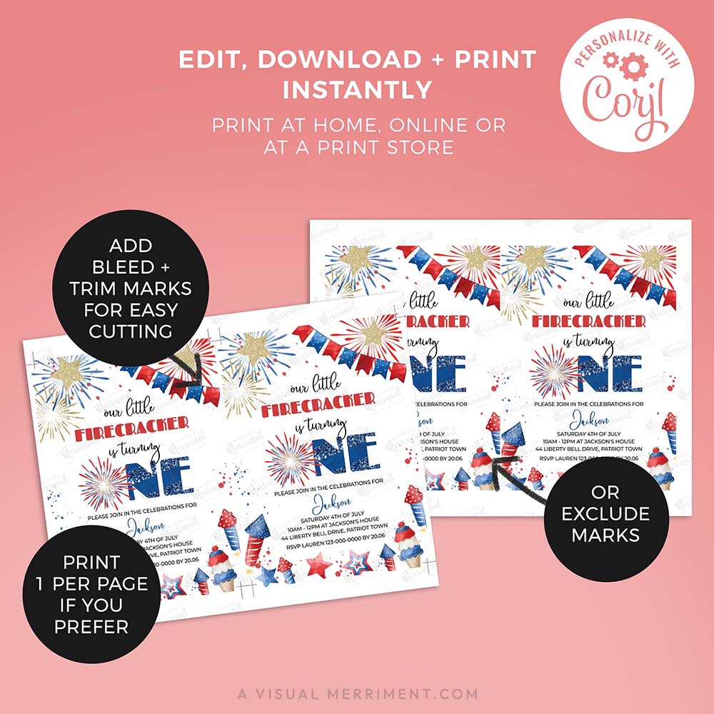 pages of instructions for our little firecracker is one 4th of july 1st birthday invitation
