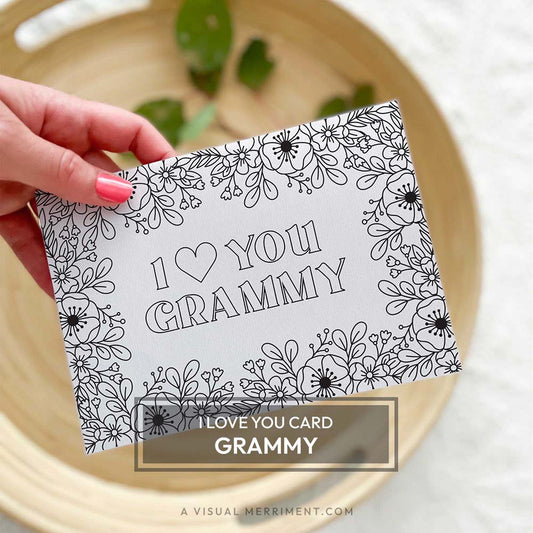 Hand holding I love you Grammy kids printable coloring grandmother greeting card