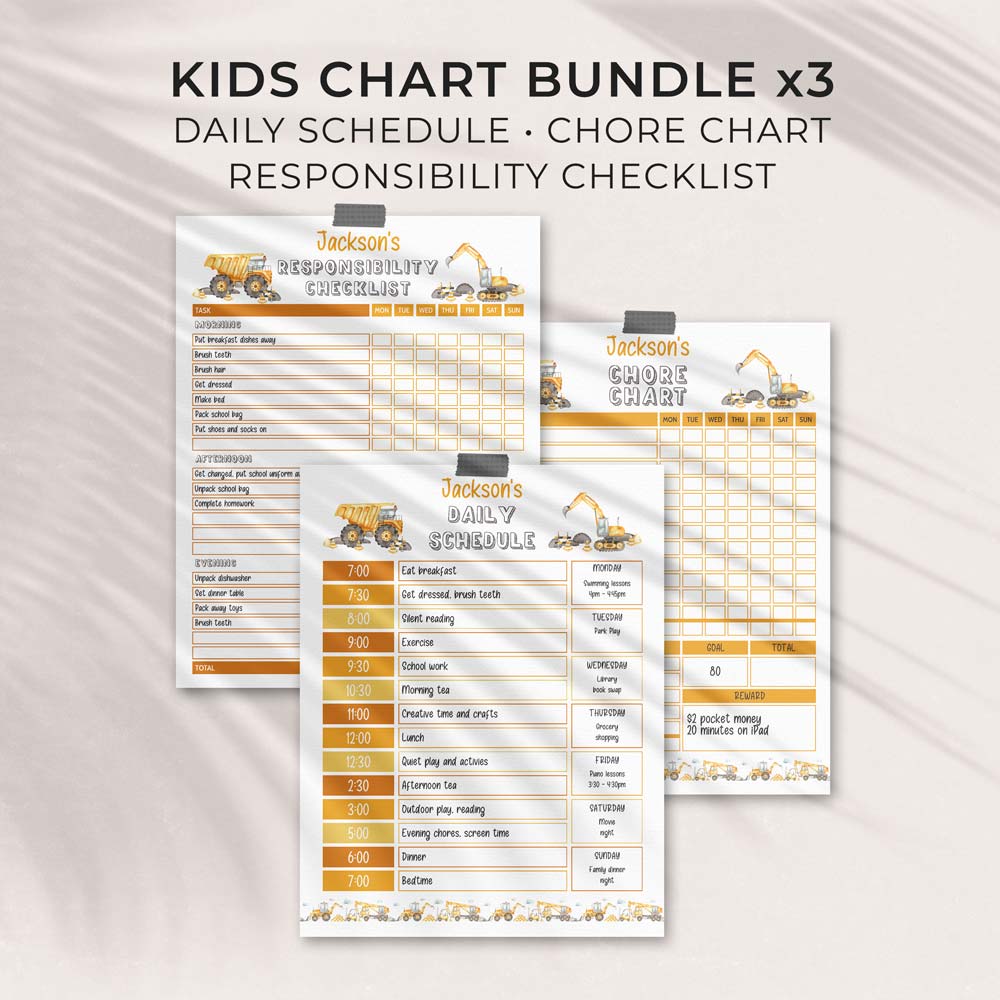 editable printable construction chore chart template 3 pages