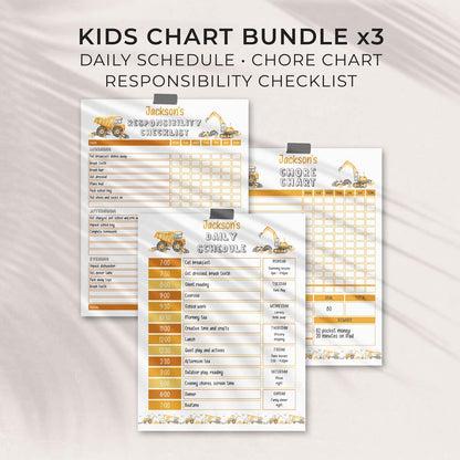 editable printable construction chore chart template 3 pages