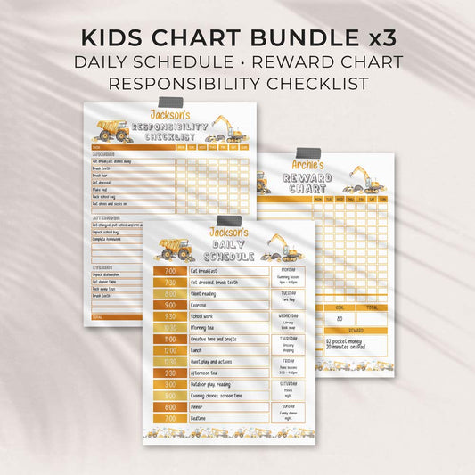 editable printable construction chore chart pdf bundle 3 pages