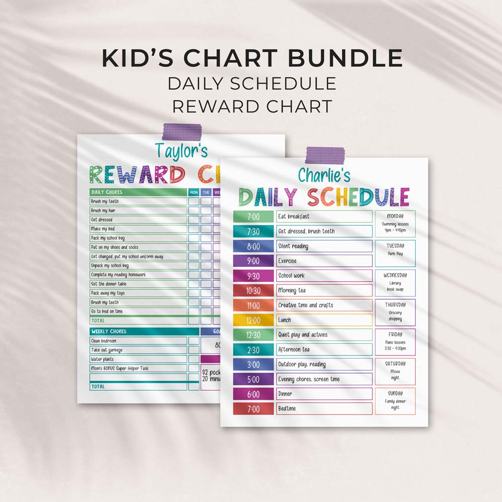 Rainbow Daily Schedule & Reward Chart | Editable Bundle (2)