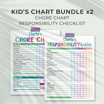 Rainbow editable chore chart & responsibility checklist PDF bundle