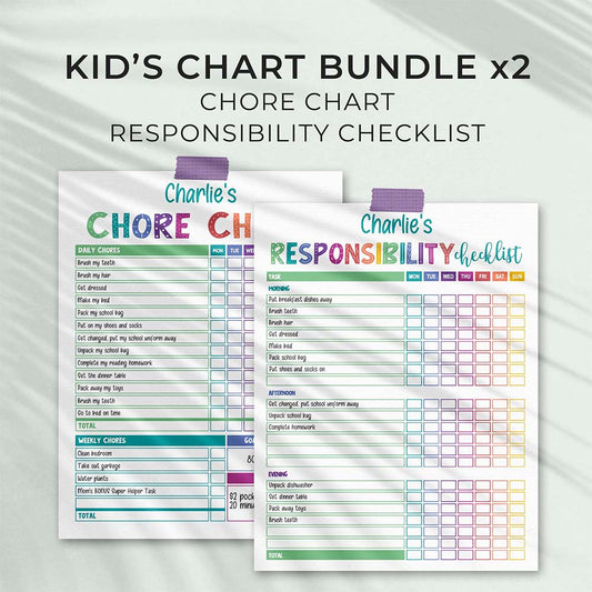 Rainbow editable chore chart & responsibility checklist PDF bundle