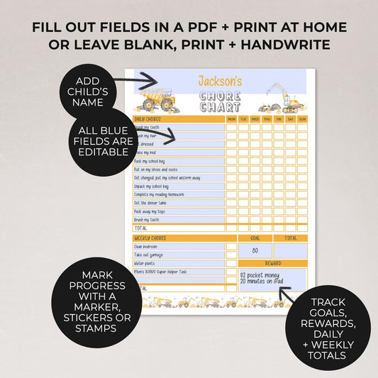 editing fields of editable printable construction template chore chart