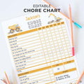 Watercolor Construction Chore Chart | Weekly Editable Template