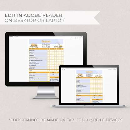 construction editable chore chart templates on computer and laptop screens
