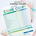 Green Blue Chore Chart | Weekly Editable Template