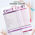 Purple Pink Chore Chart | Weekly Editable Template