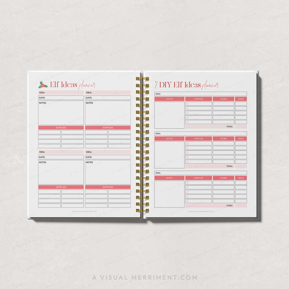 red elf on the shelf ideas and diy ideas pages open in binder