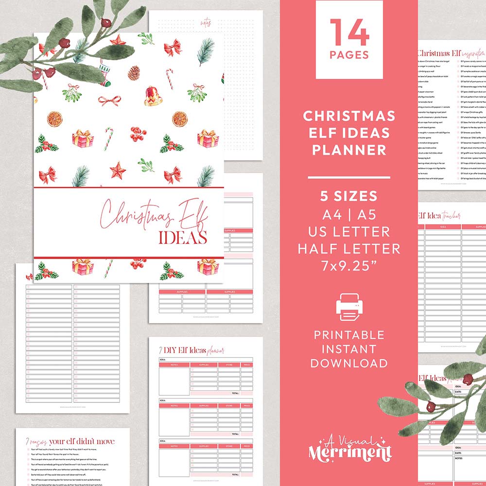 red christmas printable elf on the shelf ideas planner bundle 14 pages graphic