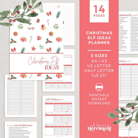 red christmas printable elf on the shelf ideas planner bundle 14 pages graphic