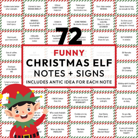 72 Funny elf on the shelf ideas signs graphic with red and green signs and elf illustration