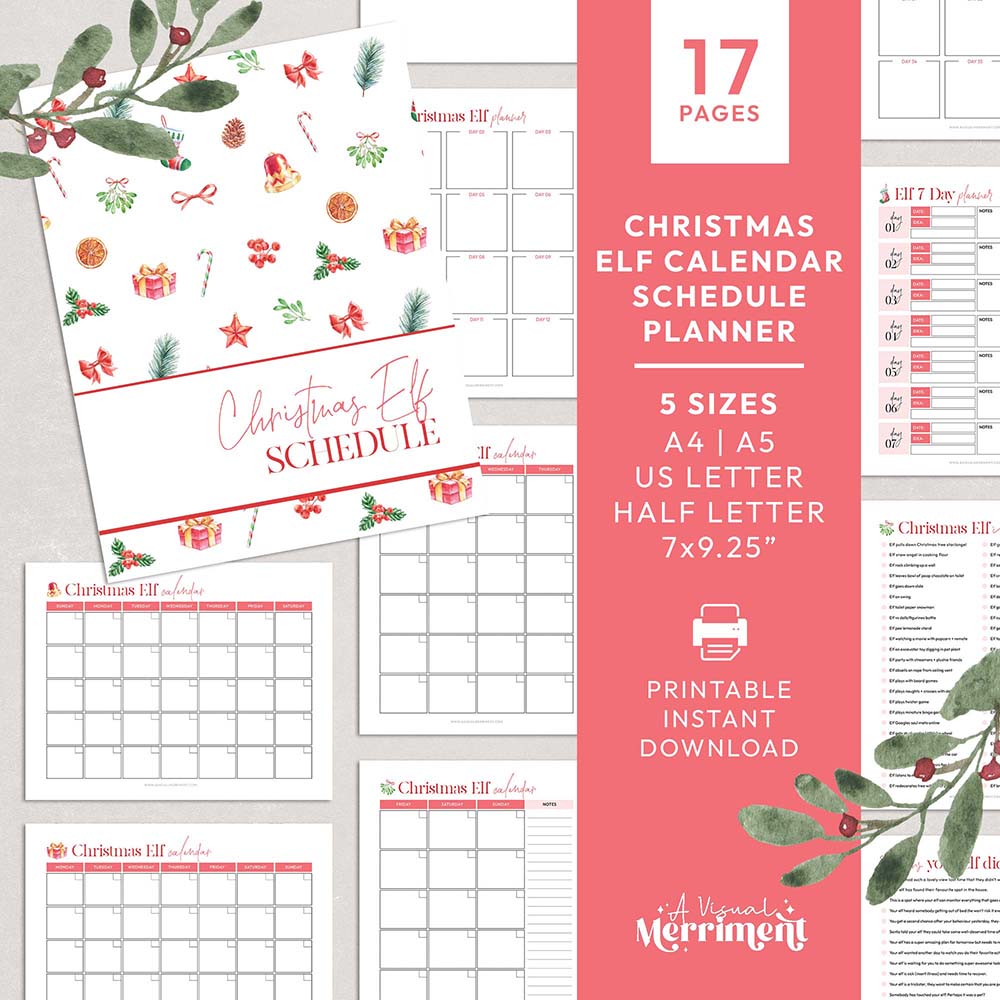 red christmas printable elf on the shelf ideas planner bundle 17 pages graphic