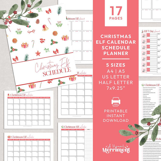 red christmas printable elf on the shelf ideas planner bundle 17 pages graphic