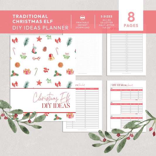 red christmas printable elf on the shelf diy ideas planner 8 pages graphic