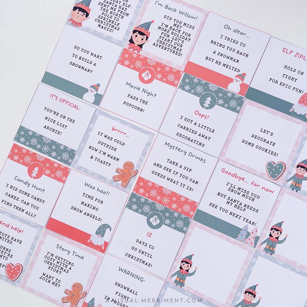 collection of christmas elf notes designs and sayings laid out