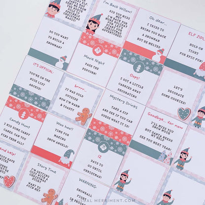 collection of christmas elf notes designs and sayings laid out