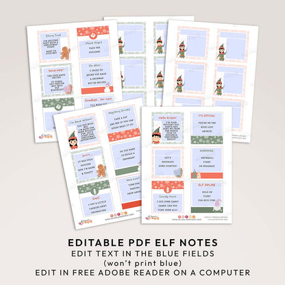 5 pages of editable Christmas elf notes with blue fields