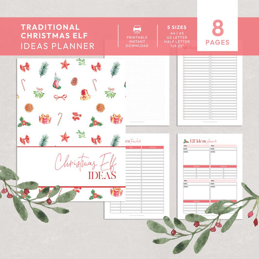 red christmas printable elf on the shelf ideas planner 8 pages graphic