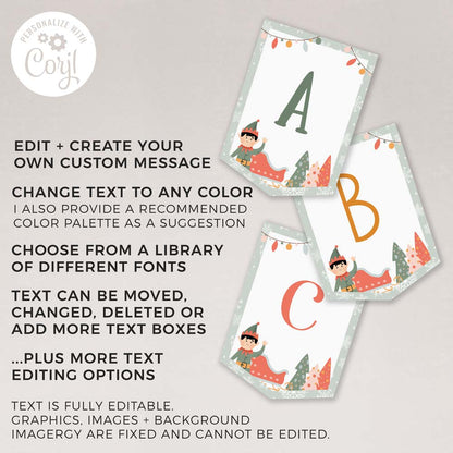 Different christmas elf banner designs with editing instructions