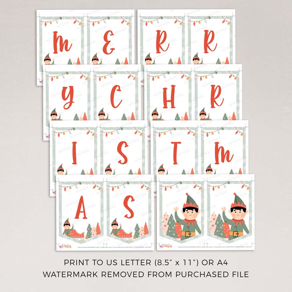 pages of elf on the shelf merry christmas printable banner