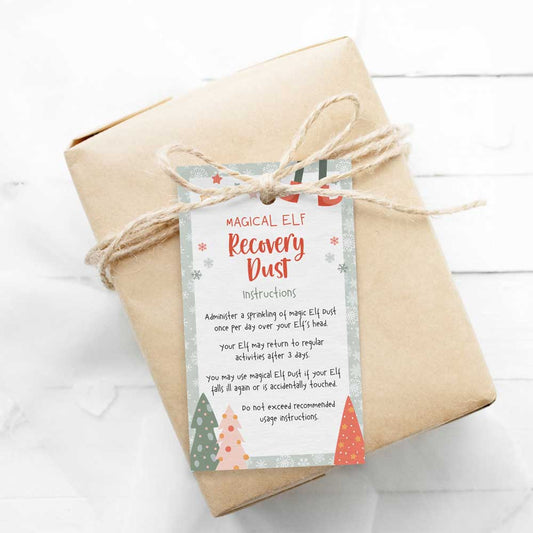 editable elf on the shelf magic dust gift tag on wrapped gift